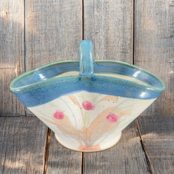 2004 North Carolina RUSSELLWOOD Pottery Hand Made Basket Dish Bowl Signed VTG - Picture 1 of 14